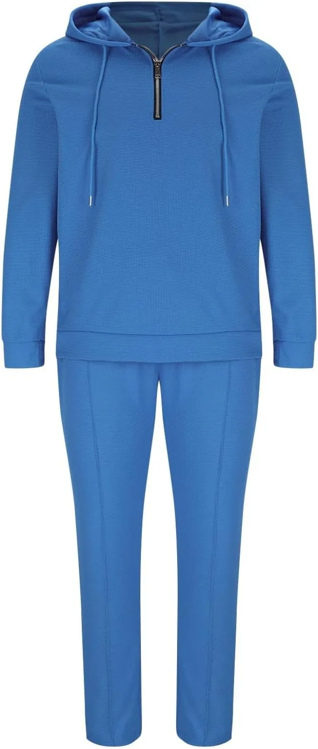 Sinzelimin Mens Tracksuit Set Fashion Long Sleeves Hooded Sweatshirt and Jogger Sweatpant 2PC Suit Hoodies Tops Sportwear