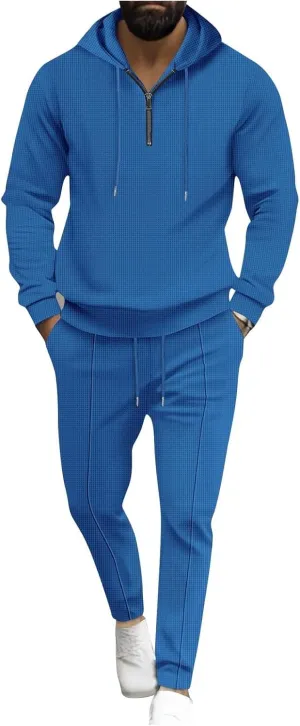 Sinzelimin Mens Tracksuit Set Fashion Long Sleeves Hooded Sweatshirt and Jogger Sweatpant 2PC Suit Hoodies Tops Sportwear