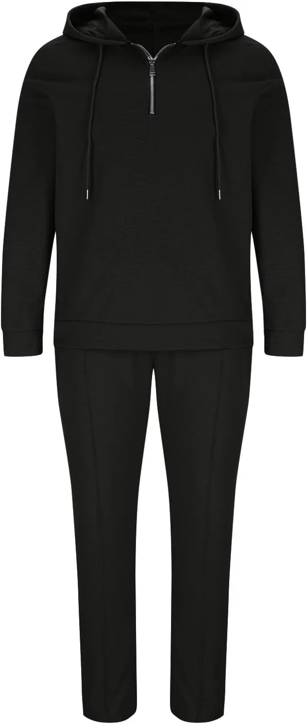 Sinzelimin Mens Tracksuit Set Fashion Long Sleeves Hooded Sweatshirt and Jogger Sweatpant 2PC Suit Hoodies Tops Sportwear