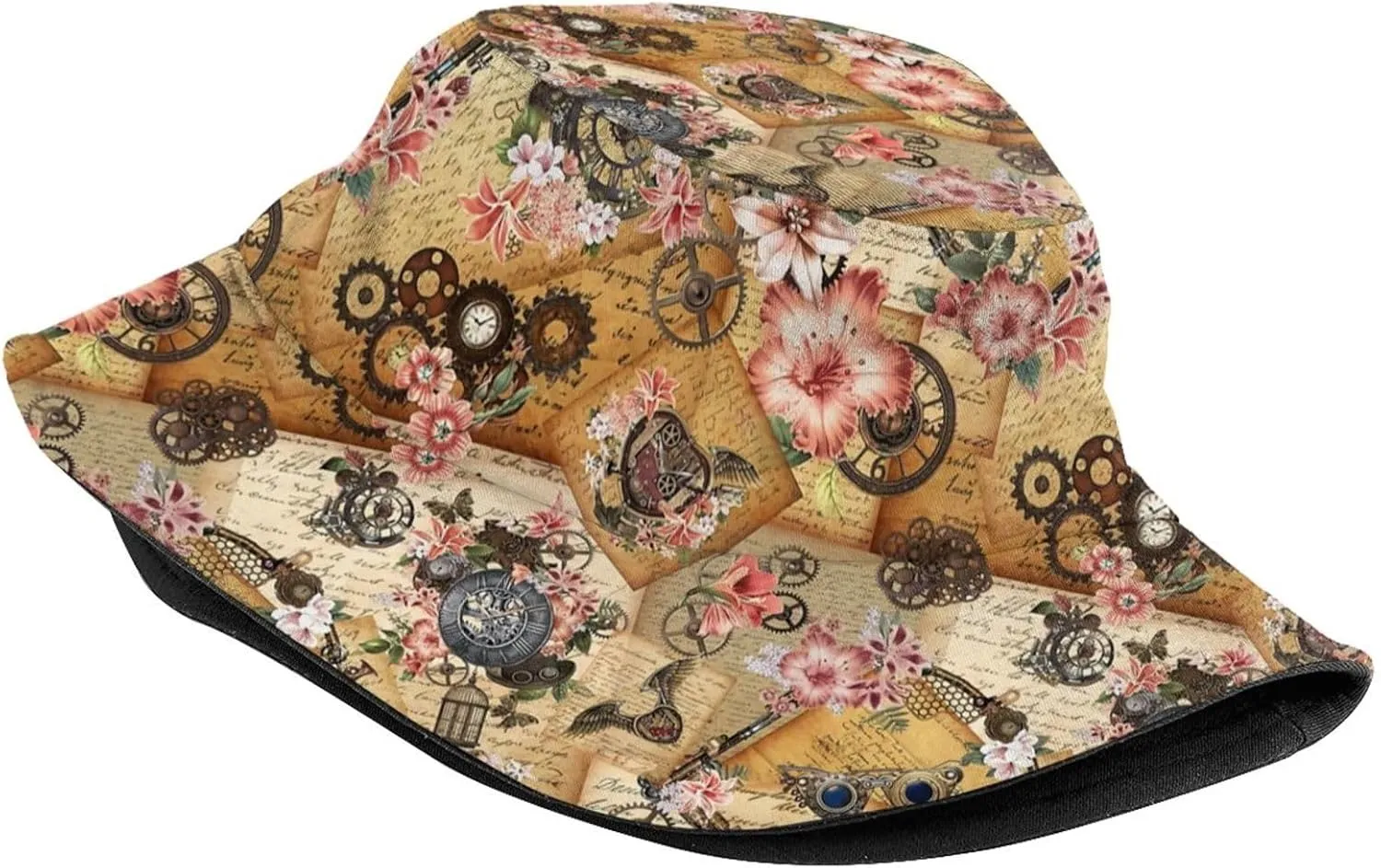 Steampunk Bucket Hat Fashion Beach Sun Wide Brim Cap Outdoor Fisherman Hats for Women Men Teens