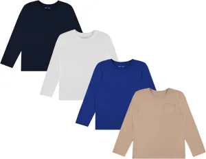Stitch & Stone Boys 4-Pack Long Sleeve Graphic Tops, Stylish and Comfortable Tees for Kids
