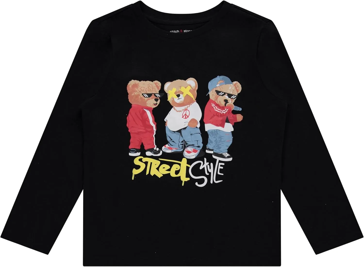 Stitch & Stone Boys 4-Pack Long Sleeve Graphic Tops, Stylish and Comfortable Tees for Kids