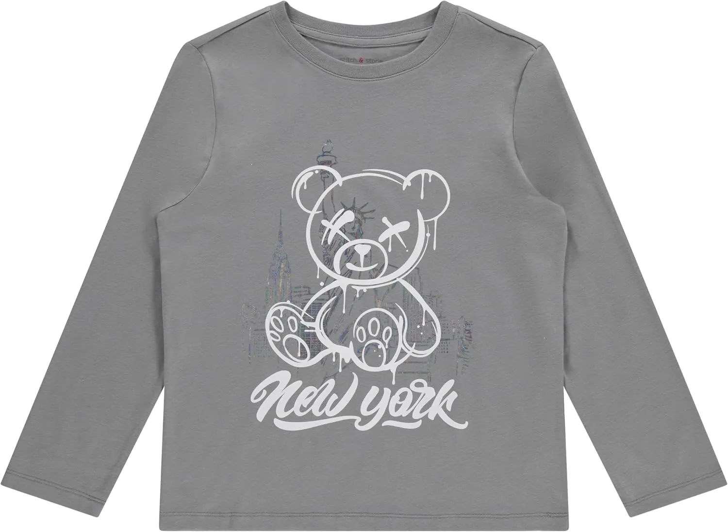 Stitch & Stone Boys 4-Pack Long Sleeve Graphic Tops, Stylish and Comfortable Tees for Kids