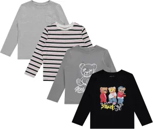 Stitch & Stone Boys 4-Pack Long Sleeve Graphic Tops, Stylish and Comfortable Tees for Kids