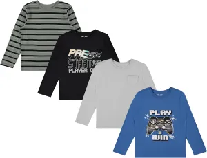 Stitch & Stone Boys 4-Pack Long Sleeve Graphic Tops, Stylish and Comfortable Tees for Kids