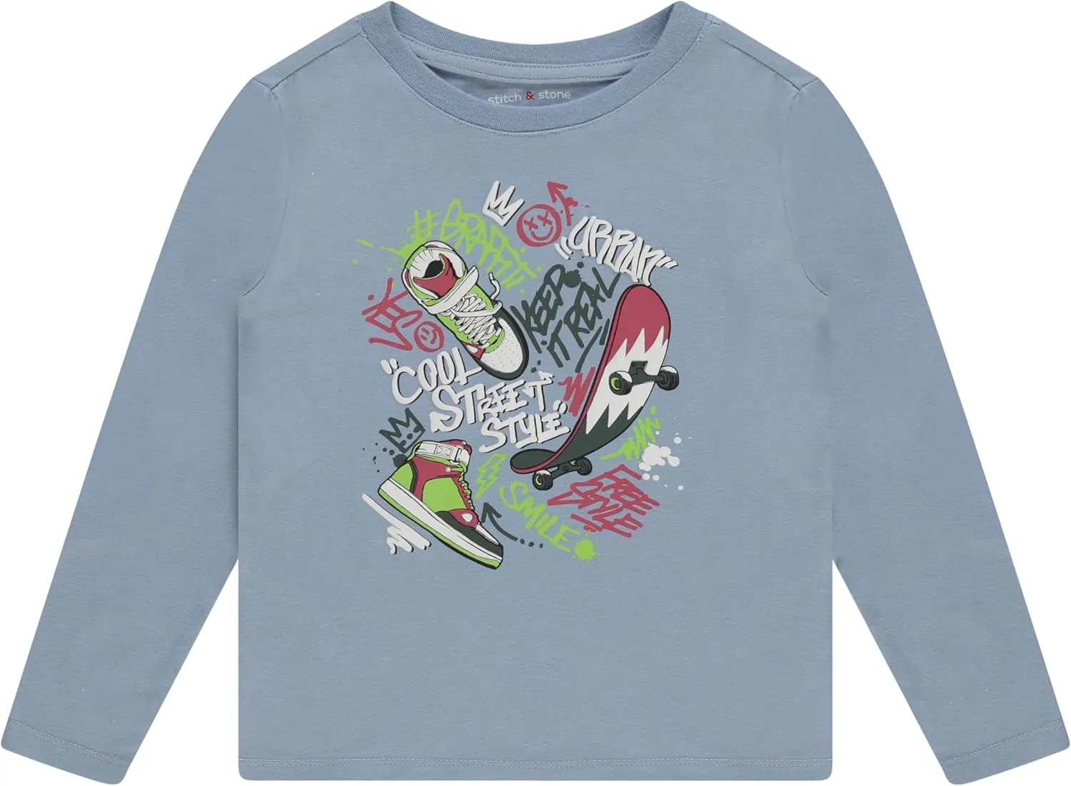 Stitch & Stone Boys 4-Pack Long Sleeve Graphic Tops, Stylish and Comfortable Tees for Kids