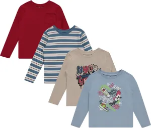 Stitch & Stone Boys 4-Pack Long Sleeve Graphic Tops, Stylish and Comfortable Tees for Kids