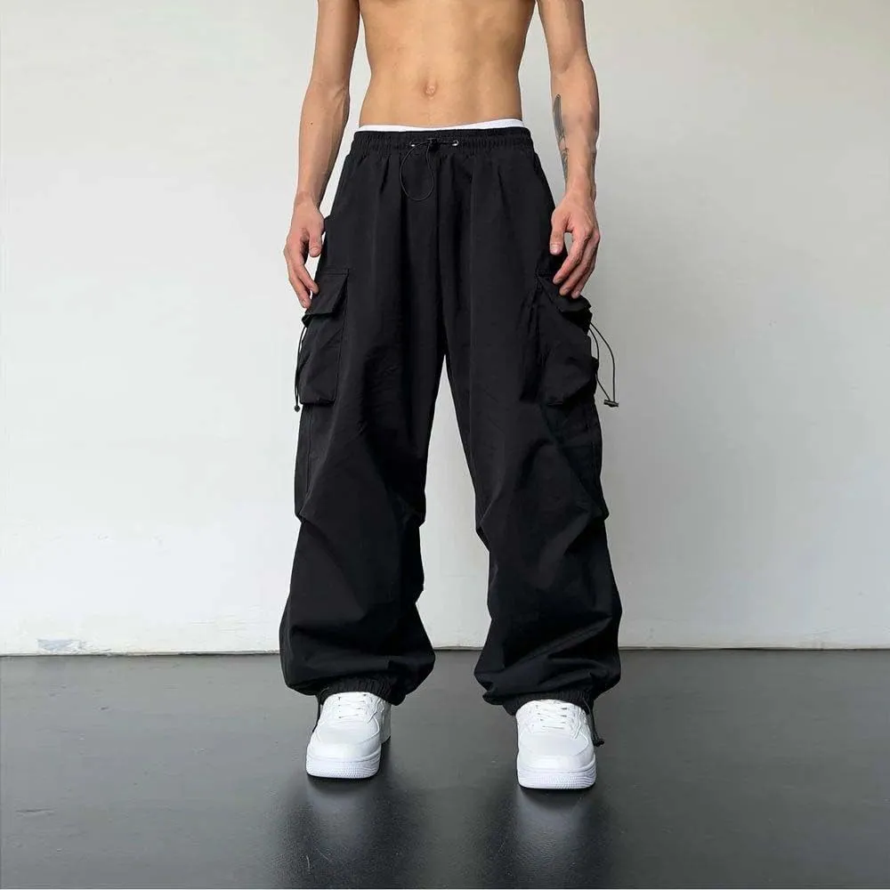 Streetwear Spring Summer Cargo Pants Men Multi-Pocket Casual Jogger Wide Leg Loose