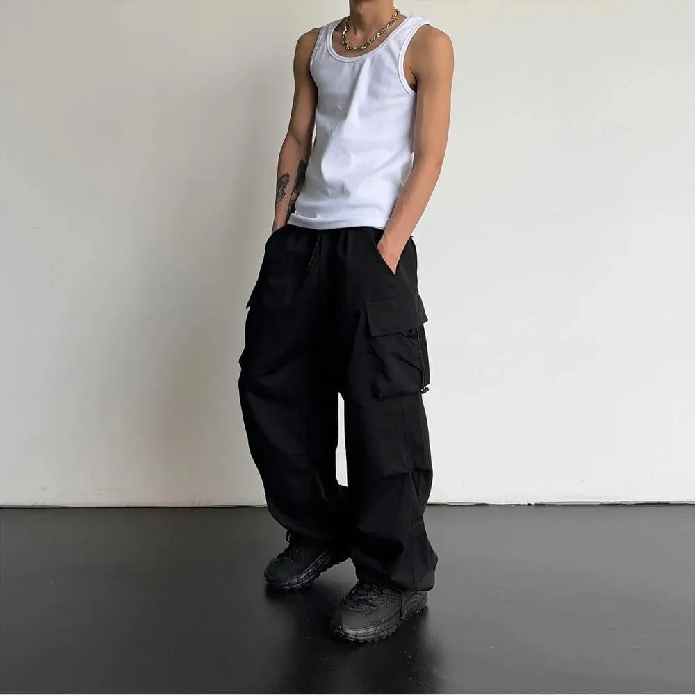 Streetwear Spring Summer Cargo Pants Men Multi-Pocket Casual Jogger Wide Leg Loose
