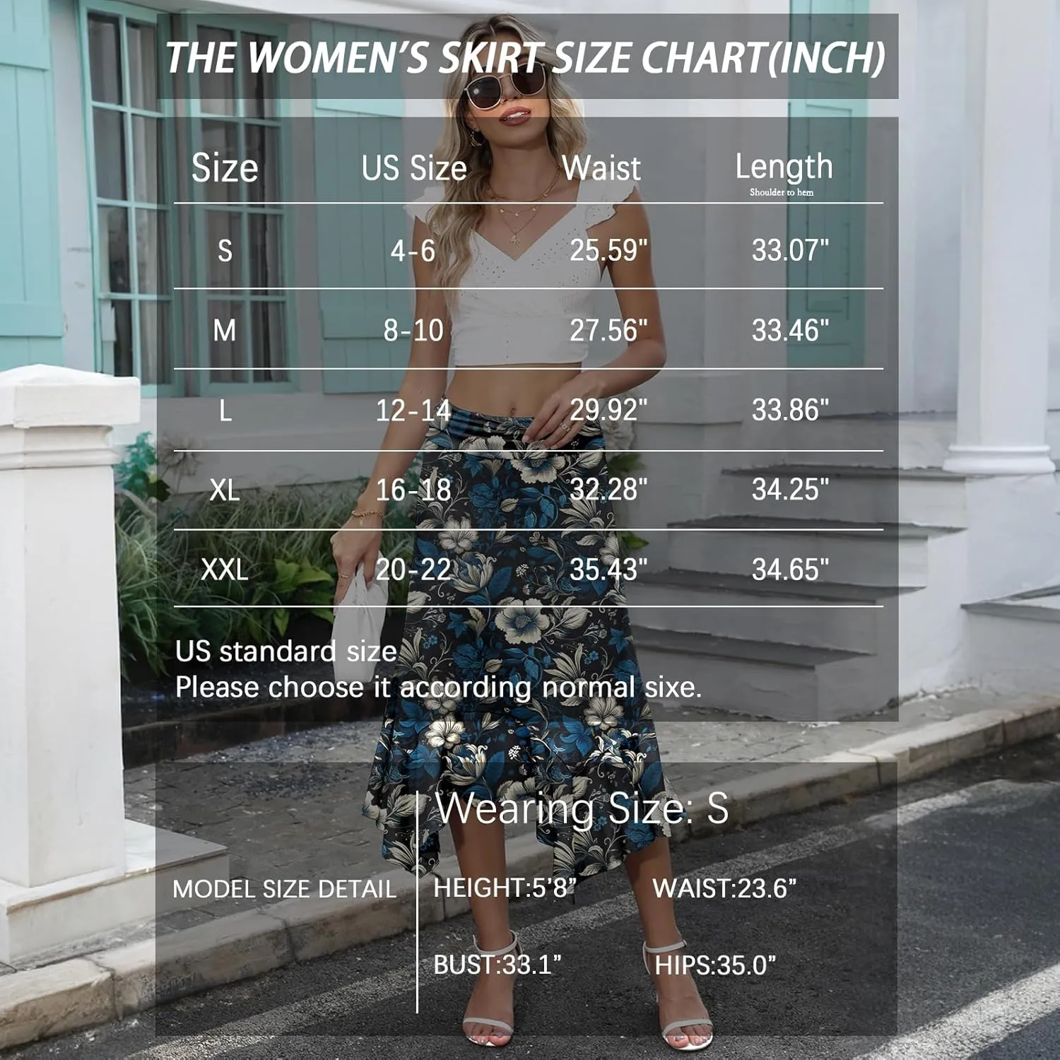 Stretchy High Waisted Midi Skirt for Women Handkerchief Hemline Soft Fit Flowy Summer Casual Skirts