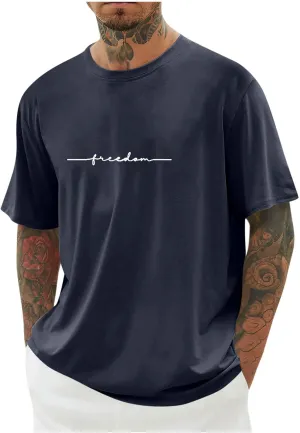 Summer Shirts for Men Fashion Printed Short Sleeve Crew Neck T Shirt Casual Loose Fit Comfortable Athletic Tee Tops