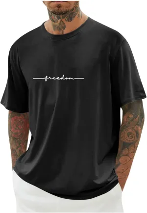 Summer Shirts for Men Fashion Printed Short Sleeve Crew Neck T Shirt Casual Loose Fit Comfortable Athletic Tee Tops