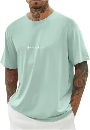 Summer Shirts for Men Fashion Printed Short Sleeve Crew Neck T Shirt Casual Loose Fit Comfortable Athletic Tee Tops