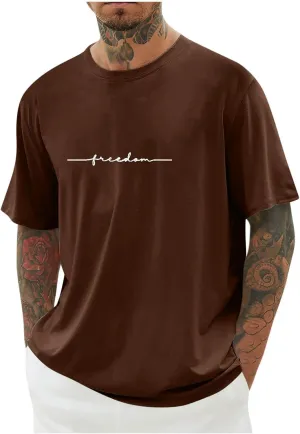 Summer Shirts for Men Fashion Printed Short Sleeve Crew Neck T Shirt Casual Loose Fit Comfortable Athletic Tee Tops
