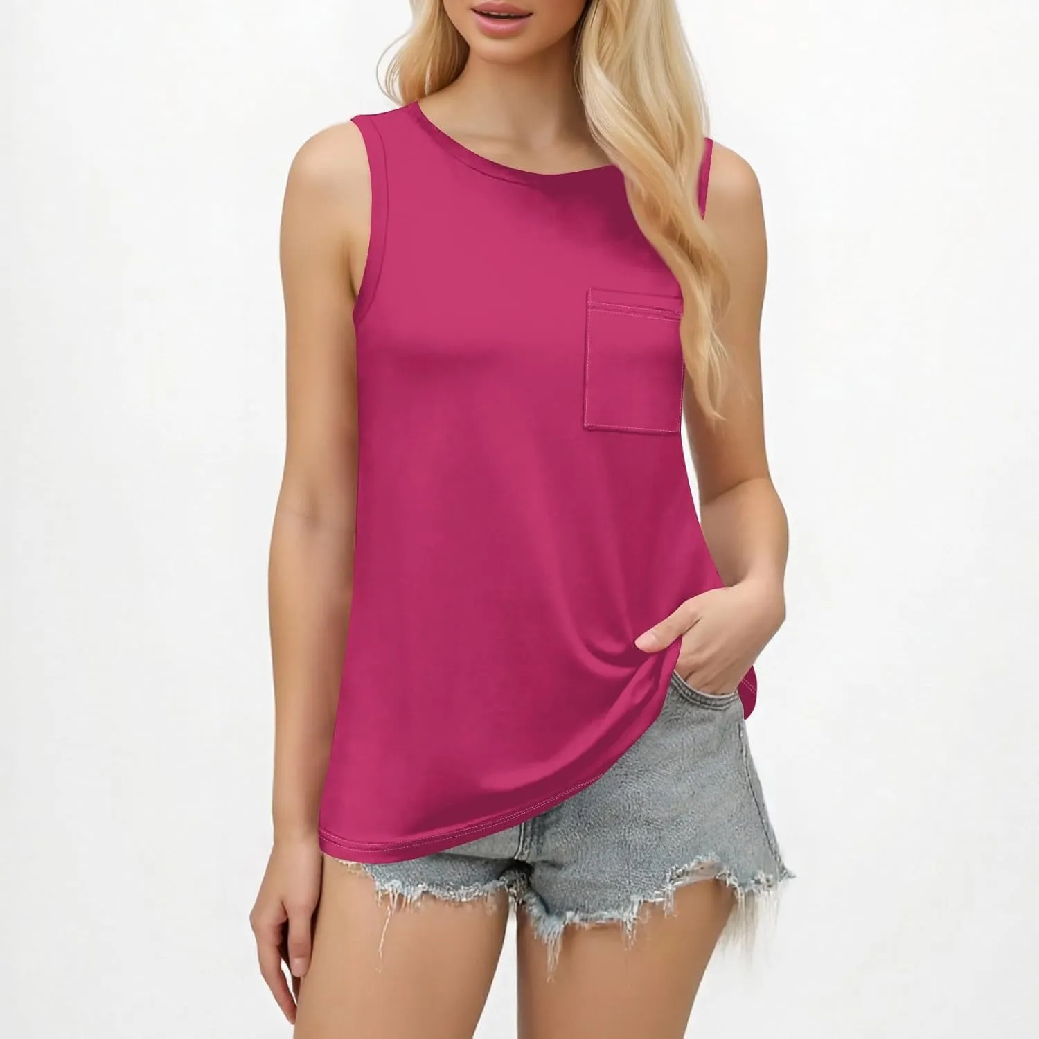 Summer Tank Tops for Women Sleeveless Loose Fit Scoop Neck Tops Comfy Basic Casual Tee Tanks
