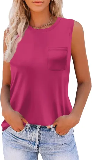 Summer Tank Tops for Women Sleeveless Loose Fit Scoop Neck Tops Comfy Basic Casual Tee Tanks