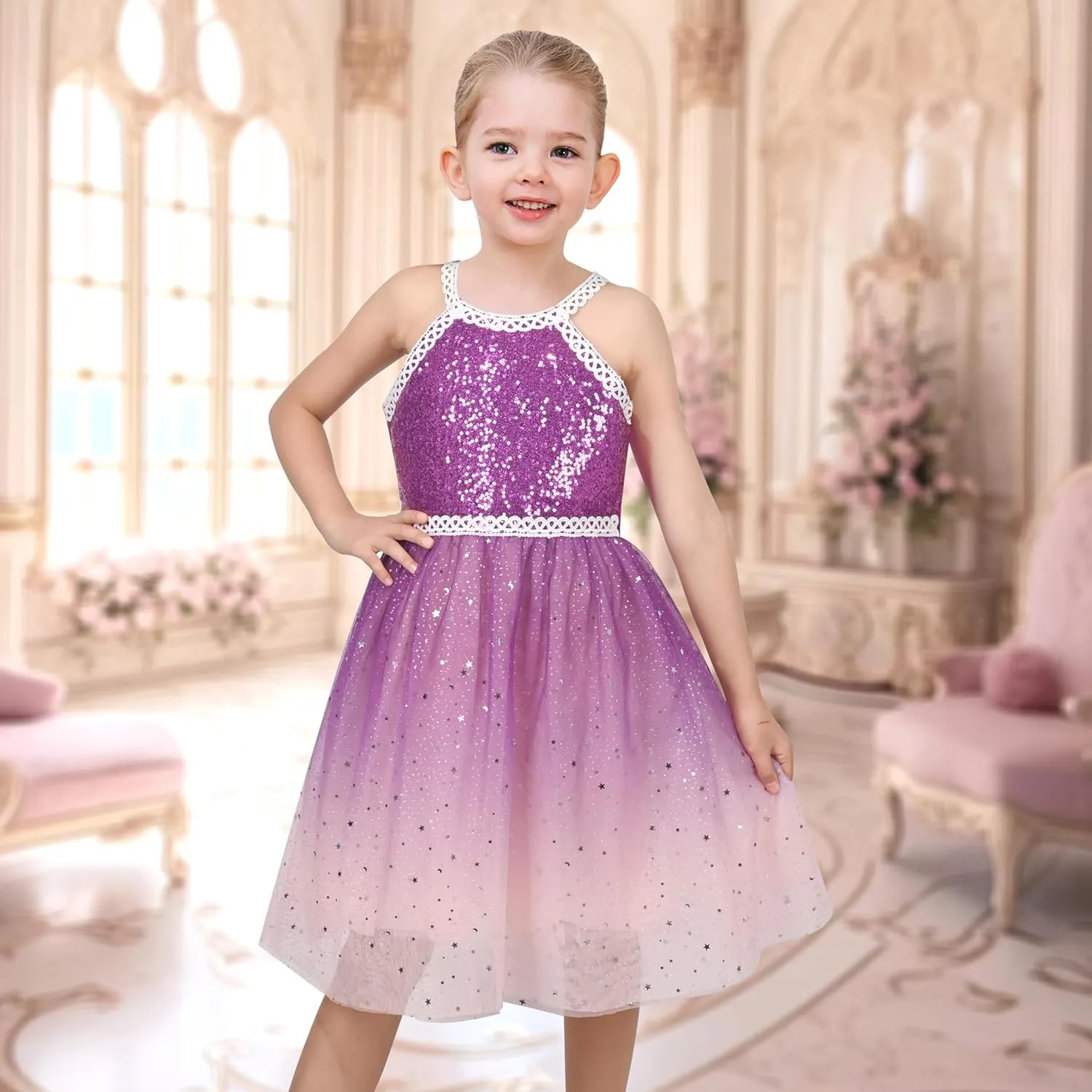 Sunny Fashion Girls Dress Turquoise Embroidered Halter Dress Party