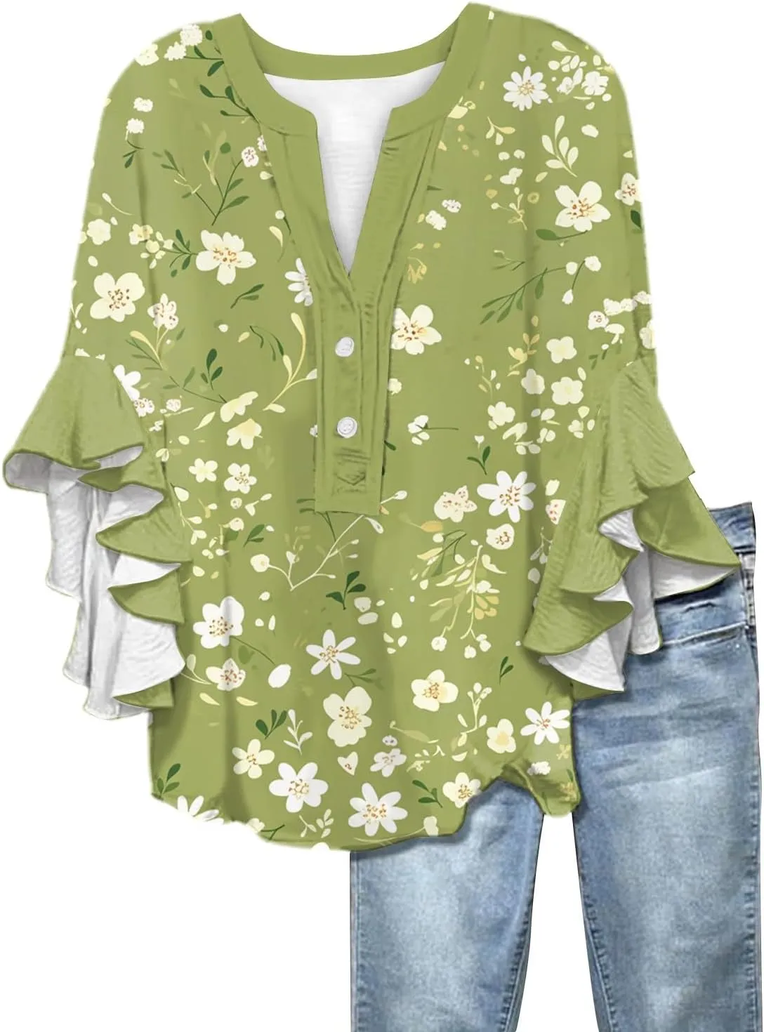 Surf Stylish 3/4 Sleeve Blouse Women Oversize Summer Loose Comfortable Tee Shirts Woman V Neck Print Tee