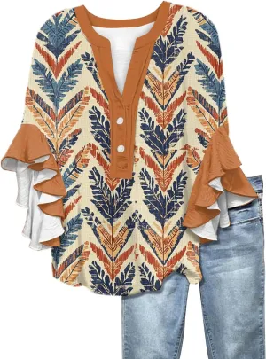 Surf Stylish 3/4 Sleeve Blouse Women Oversize Summer Loose Comfortable Tee Shirts Woman V Neck Print Tee