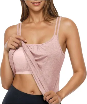 Tank Top with Built in Bra for Women Sports Cute Cami Shirts Summer Workout Camisoles Sleeveless Under Clothes