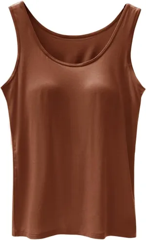 Tank Top with Built in Bra for Women Summer Casual Camisoles Basic Shirts Racerback Workout Fitted Tanks Cami Tops