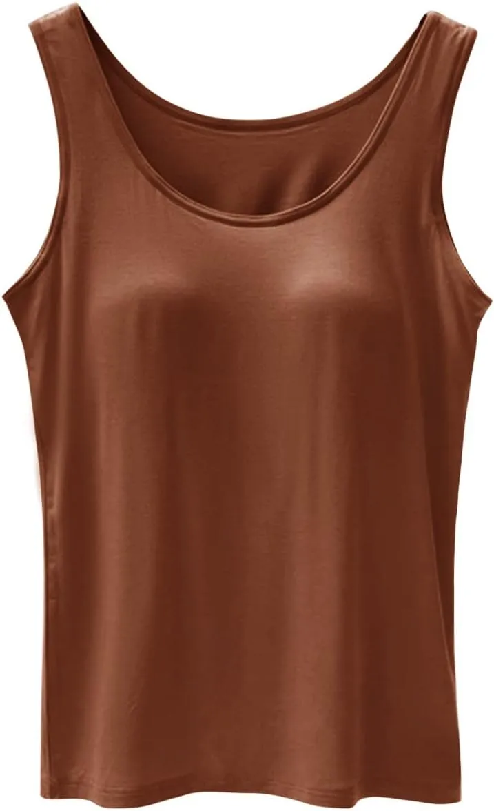 Tank Top with Built in Bra for Women Summer Casual Camisoles Basic Shirts Racerback Workout Fitted Tanks Cami Tops