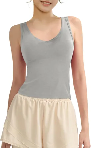 Tank Top with Built in Bra for Women Wide Strap Athletic Shelf Bra Workout Slim Fit Basic Lingerie Camisoles