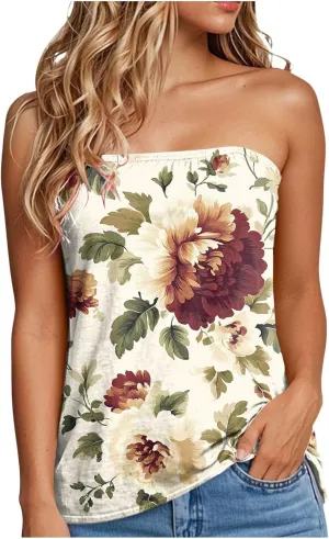 Tank Tops for Women 2025 Tube Tops Strapless Print Tanks Backless Sexy Casual Trendy Sleeveless Tshirts