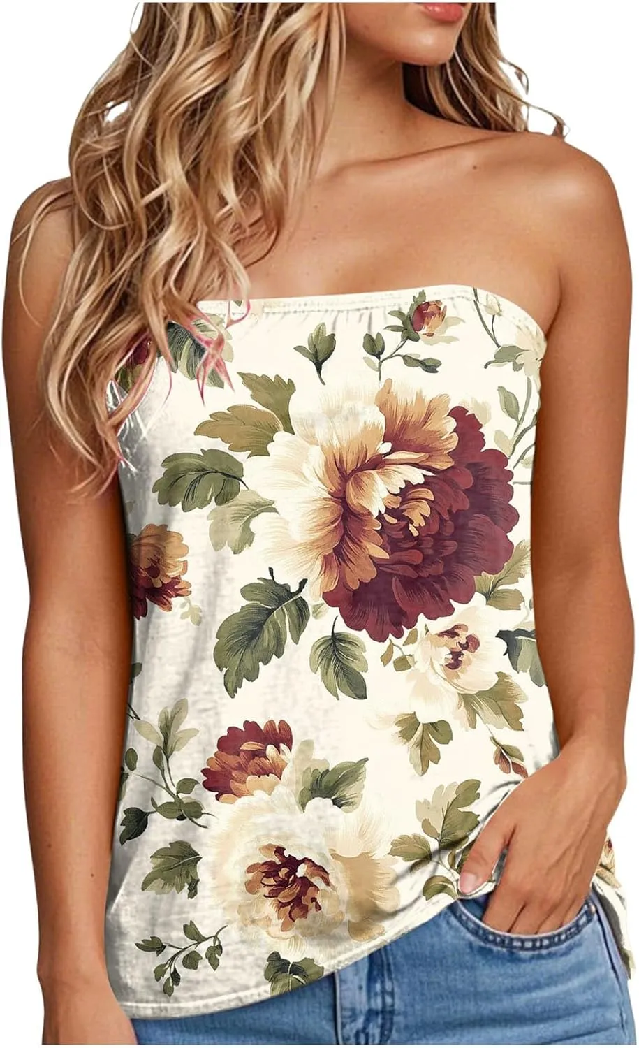 Tank Tops for Women 2025 Tube Tops Strapless Print Tanks Backless Sexy Casual Trendy Sleeveless Tshirts