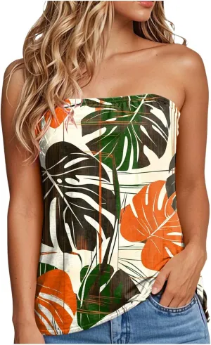 Tank Tops for Women 2025 Tube Tops Strapless Print Tanks Backless Sexy Casual Trendy Sleeveless Tshirts