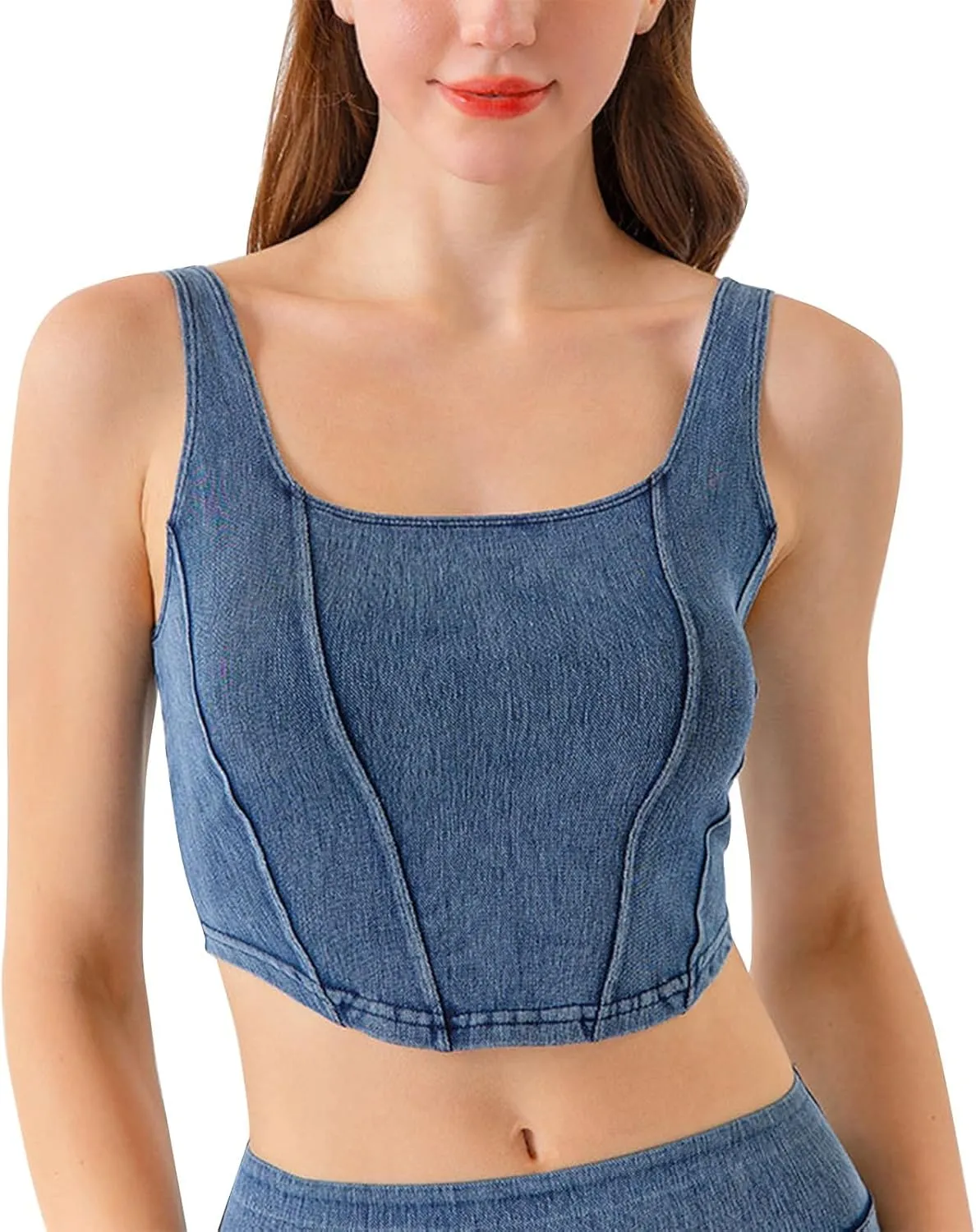 Tank Tops for Women 2025 U-Neck Sleeveless Workout Vest Stretch Denim Sports Lingerie Camisoles Without Pads