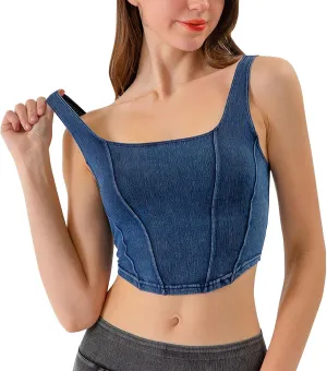 Tank Tops for Women 2025 U-Neck Sleeveless Workout Vest Stretch Denim Sports Lingerie Camisoles Without Pads