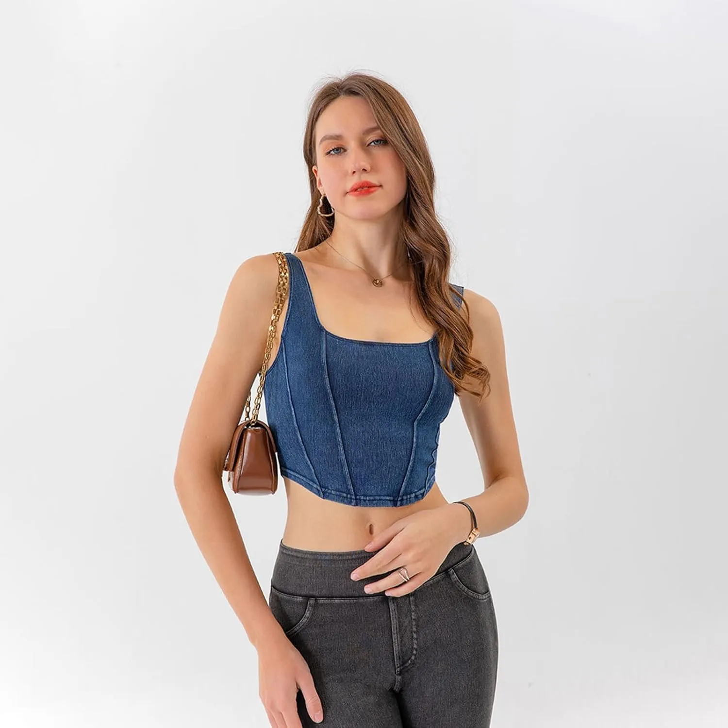 Tank Tops for Women 2025 U-Neck Sleeveless Workout Vest Stretch Denim Sports Lingerie Camisoles Without Pads