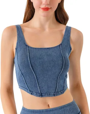 Tank Tops for Women 2025 U-Neck Sleeveless Workout Vest Stretch Denim Sports Lingerie Camisoles Without Pads