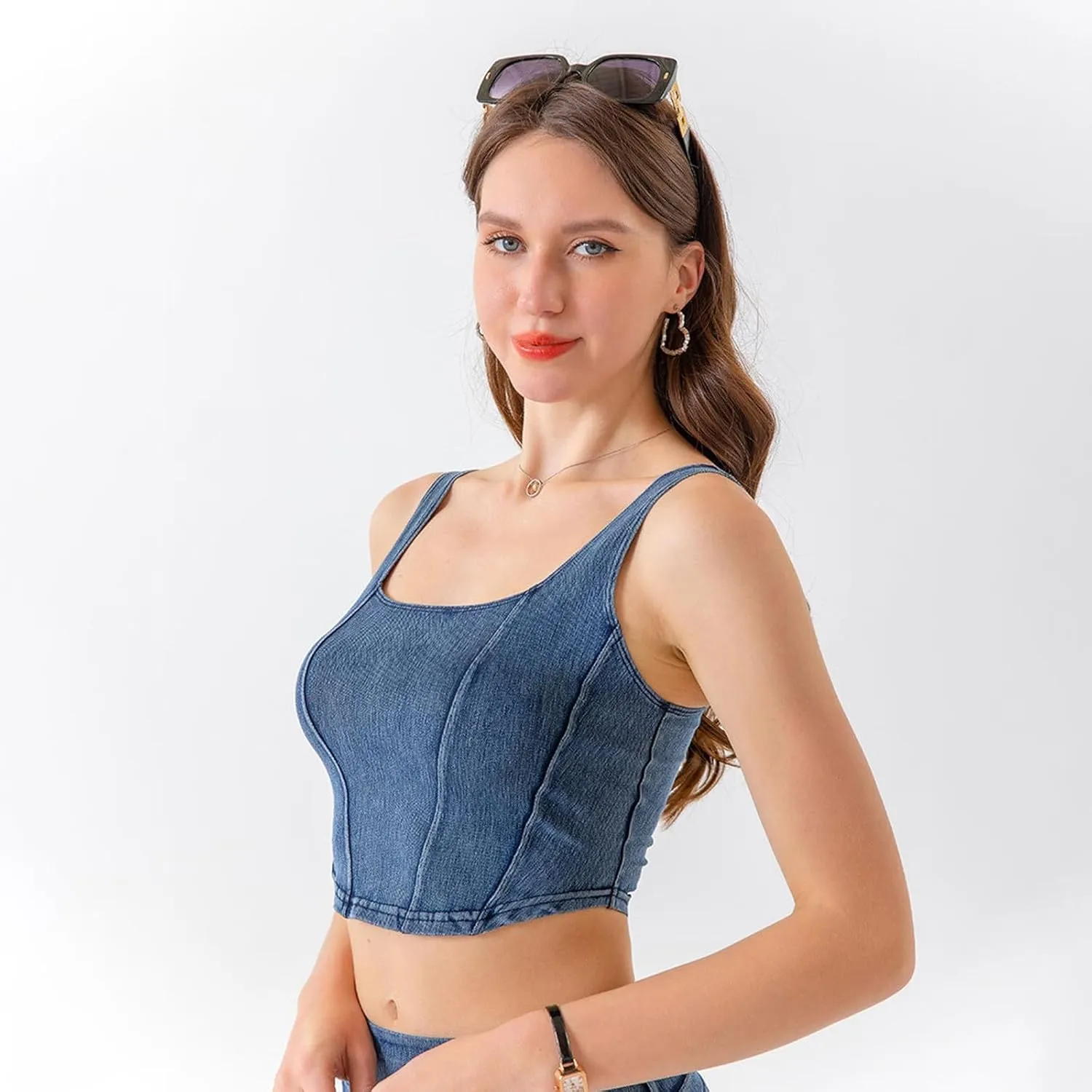 Tank Tops for Women 2025 U-Neck Sleeveless Workout Vest Stretch Denim Sports Lingerie Camisoles Without Pads