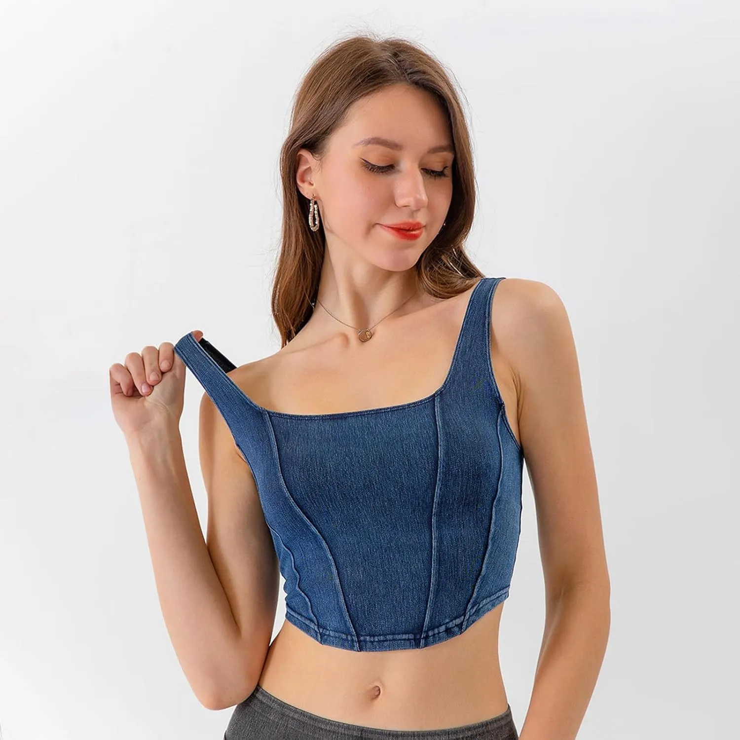 Tank Tops for Women 2025 U-Neck Sleeveless Workout Vest Stretch Denim Sports Lingerie Camisoles Without Pads