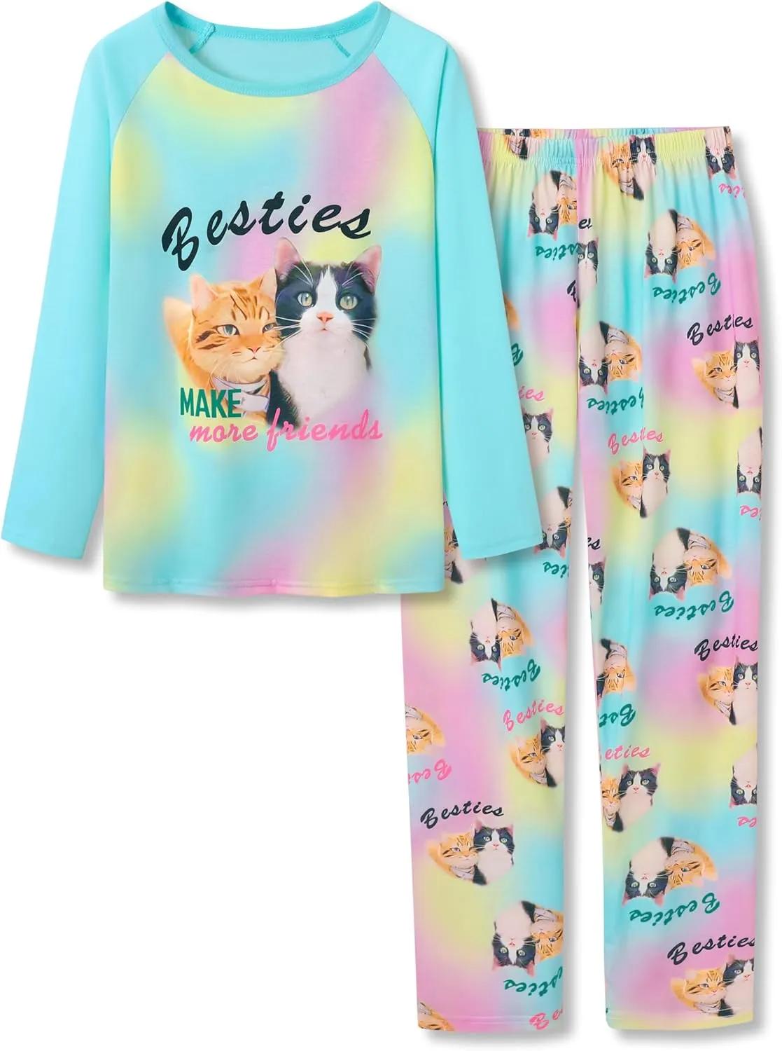 Tebbis Trendy Tie Dye Blue Swirl Pajamas for Girls 2-Piece Soft Long Sleeve & Pants PJ Set Jammies Size 6-18