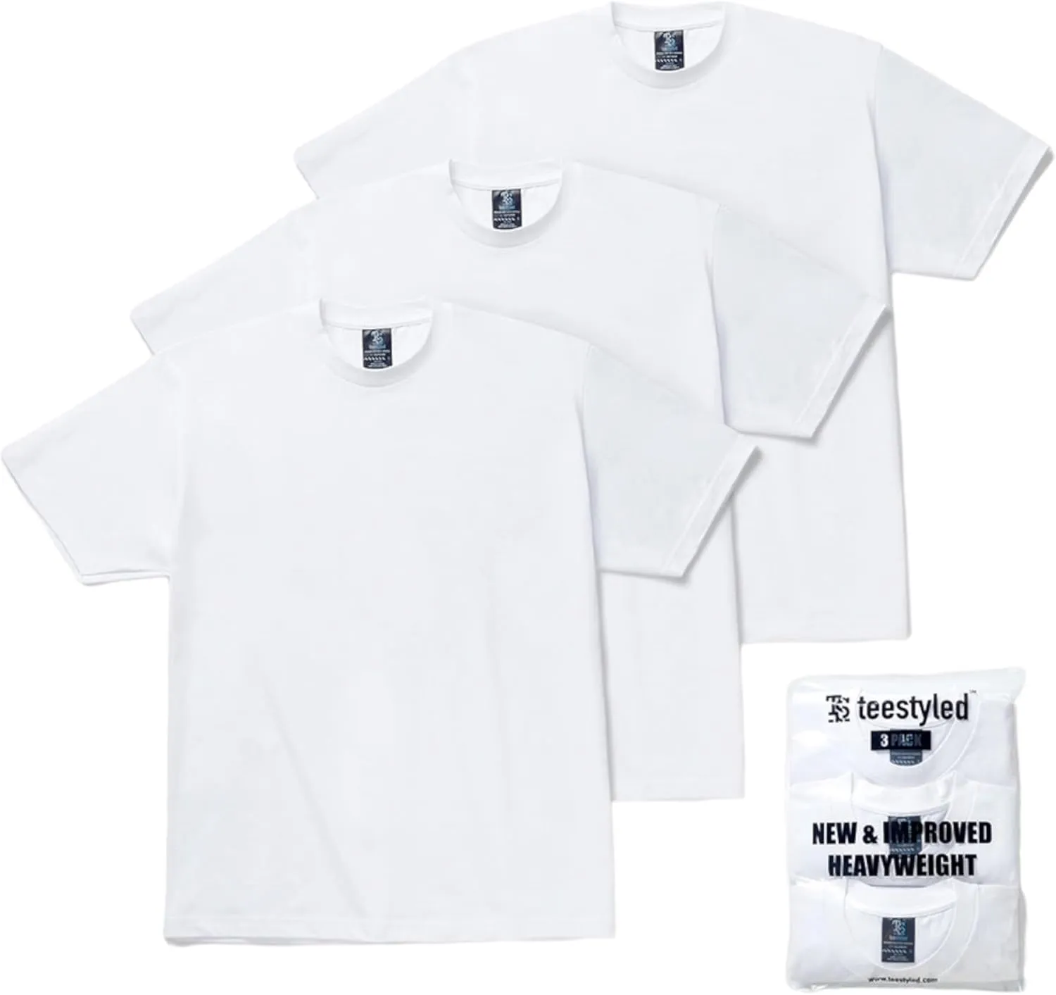 Tee Styled 3-Pack 9 Oz. Luxury T-Shirts for Men | Premium Cotton Tees | Durable Plain Shirts | Comfortable Multipack