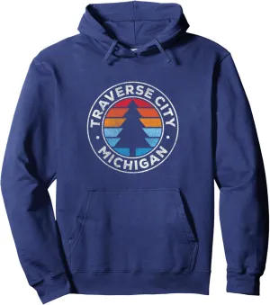Traverse City Michigan MI Vintage Graphic Retro 70s Pullover Hoodie