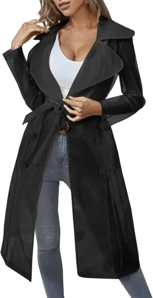 Trench Coats for Women Daily Sun Clothing Sheer Mesh Jackets Notch Lapel Double Breasted Womens Fitted Vests