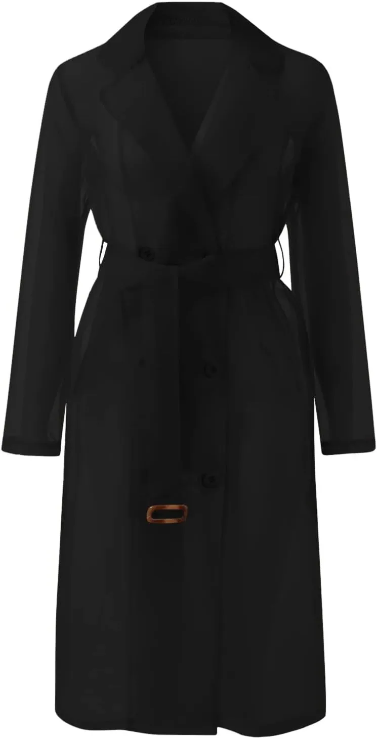 Trench Coats for Women Daily Sun Clothing Sheer Mesh Jackets Notch Lapel Double Breasted Womens Fitted Vests