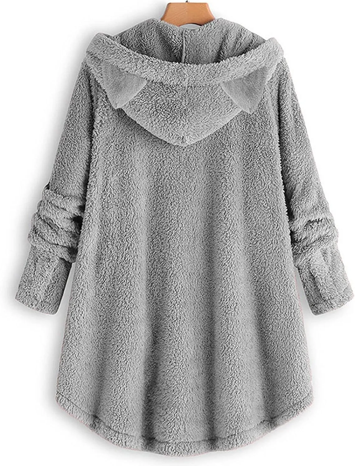 Trendy Hoodies for Women Owl Graphic Print Long Sleeve Buttons Cat Ear Tops Loose Comfortable Plush Sweatshirts