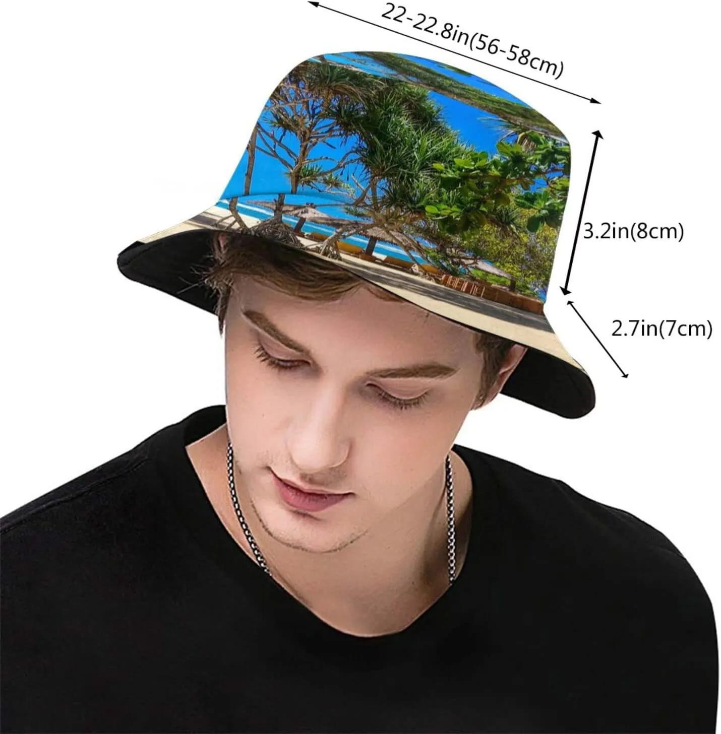 Tropical Beach Hat Palm Tree Bucket Hats Travel Beach Sun Hat Wide Brim Fisherman Caps for Women Men