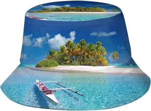 Tropical Beach Hat Palm Tree Bucket Hats Travel Beach Sun Hat Wide Brim Fisherman Caps for Women Men