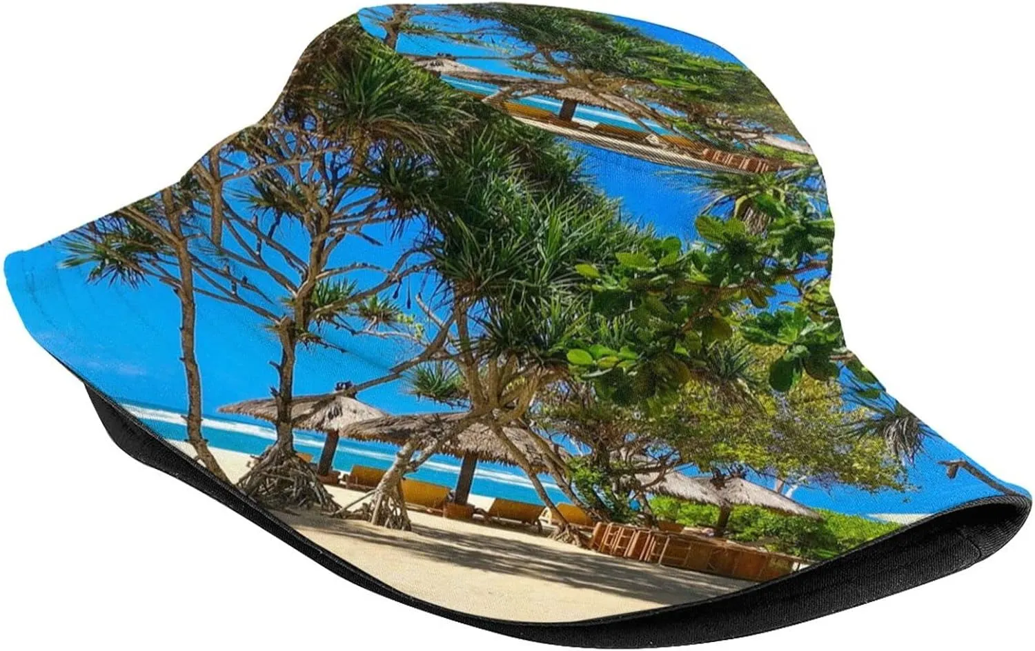 Tropical Beach Hat Palm Tree Bucket Hats Travel Beach Sun Hat Wide Brim Fisherman Caps for Women Men