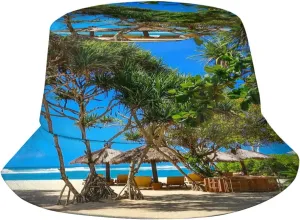 Tropical Beach Hat Palm Tree Bucket Hats Travel Beach Sun Hat Wide Brim Fisherman Caps for Women Men
