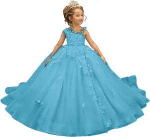 Tulle Flower Girl Dress 3D Butterfly First Communion Dress for Girls Appliques Pageant Dresses Ball Gown