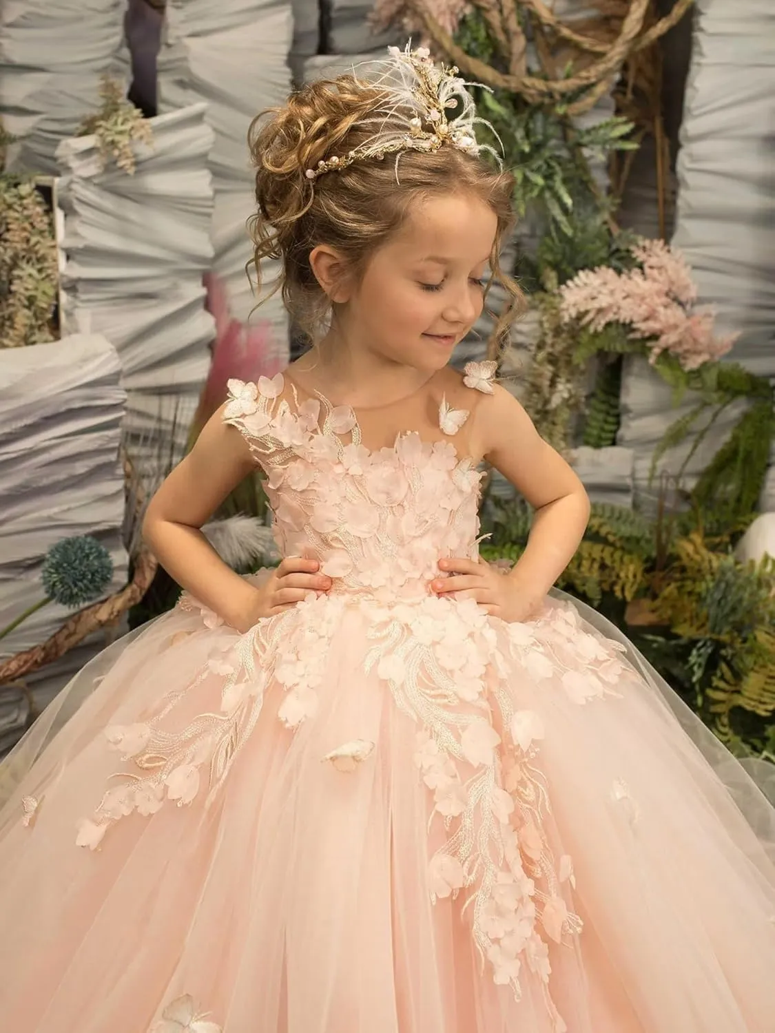 Tulle Flower Girl Dress 3D Butterfly First Communion Dress for Girls Appliques Pageant Dresses Ball Gown