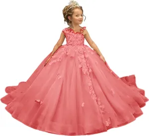 Tulle Flower Girl Dress 3D Butterfly First Communion Dress for Girls Appliques Pageant Dresses Ball Gown