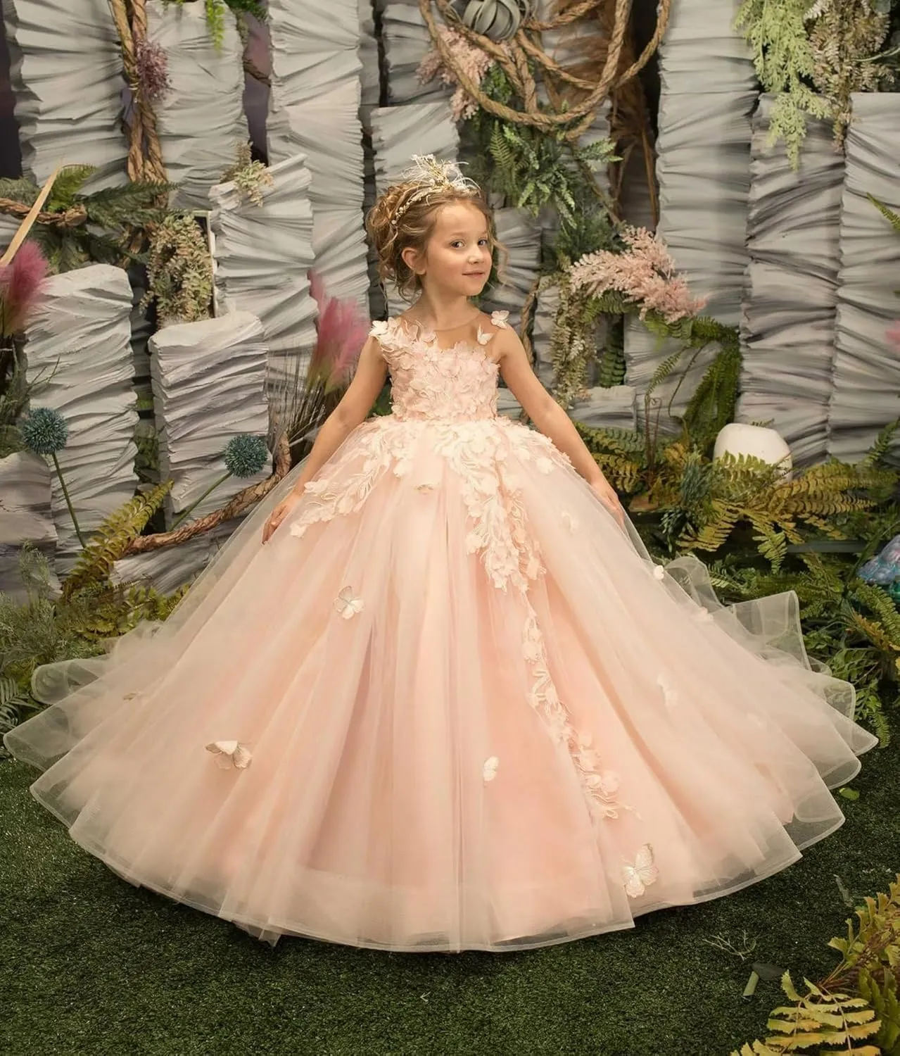 Tulle Flower Girl Dress 3D Butterfly First Communion Dress for Girls Appliques Pageant Dresses Ball Gown
